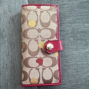 Coach Signature Canvas Wallet with Red Trim